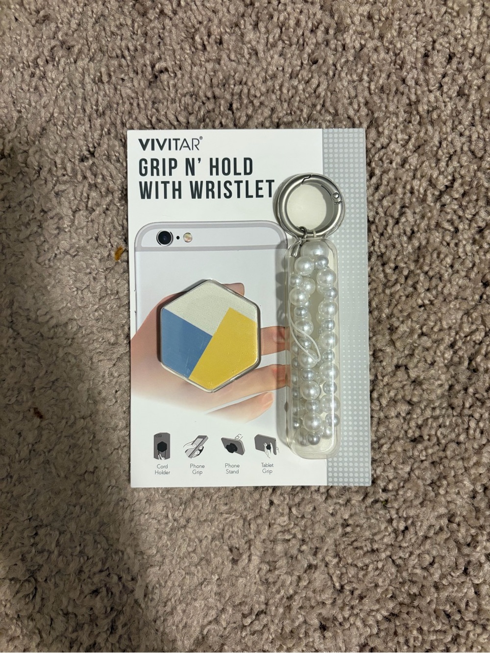 Vivitar White Pearl Wristlet with Multicolor Hexagon Phone Grip
